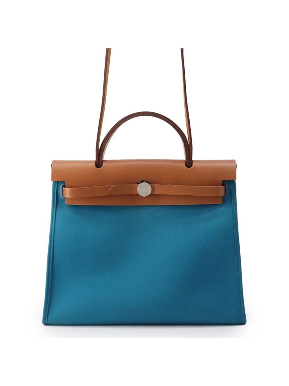Hermes Herbag Zip PM Blue Dogalis Fauve Silver Toile Officier Vache Hunter